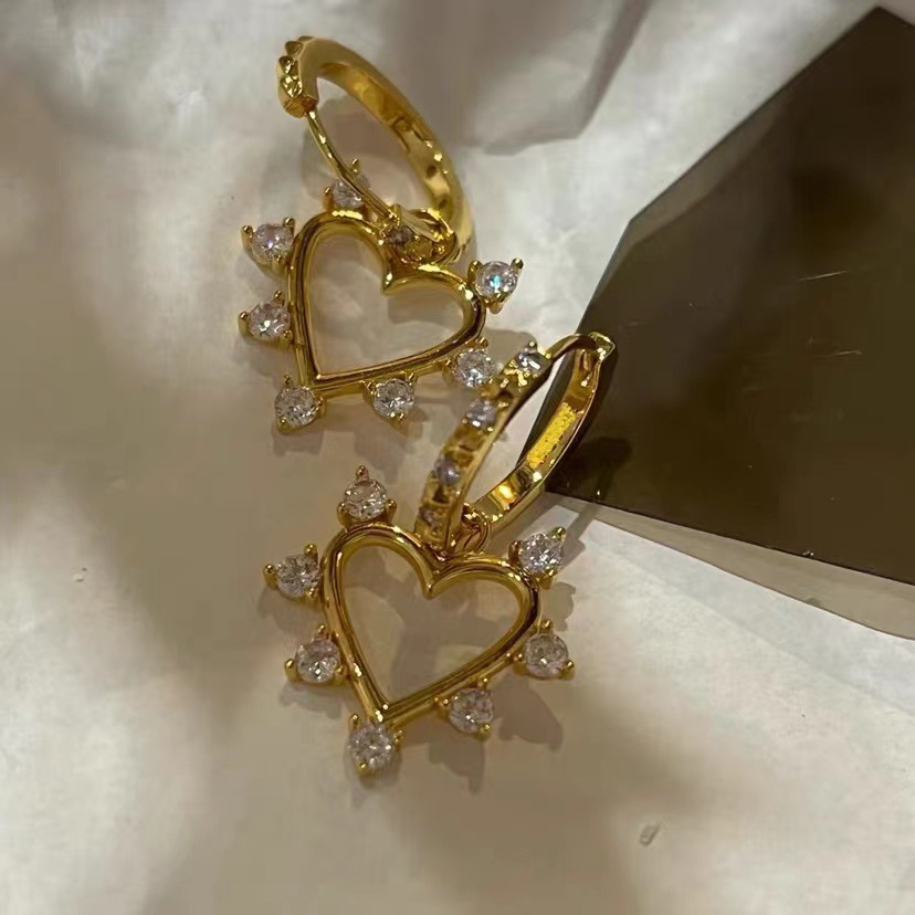 Fashion Heart Shape Copper Inlay Zircon Drop Earrings 1 Pair