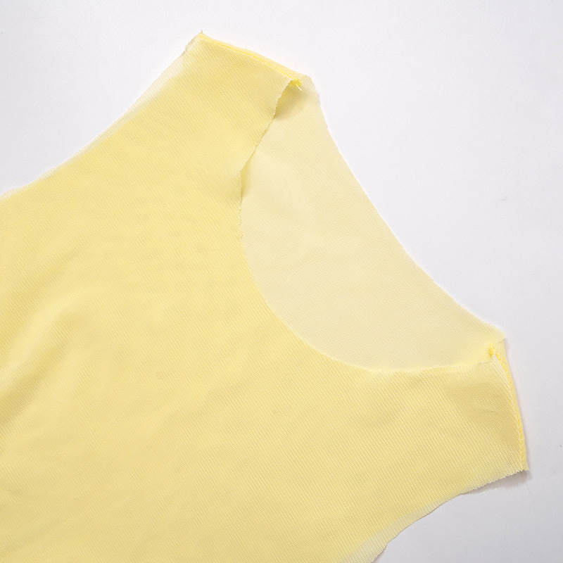 Women Clothing Spring Summer Sleeveless Short Vest Mesh See through Mid Length Skirt Set