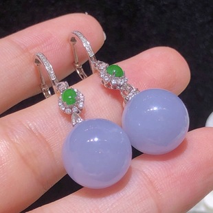 Natural Jadeite Inlay Pendant Water Run Color Brilliant Full Violet Bead Earrings 18k Gold Inlay