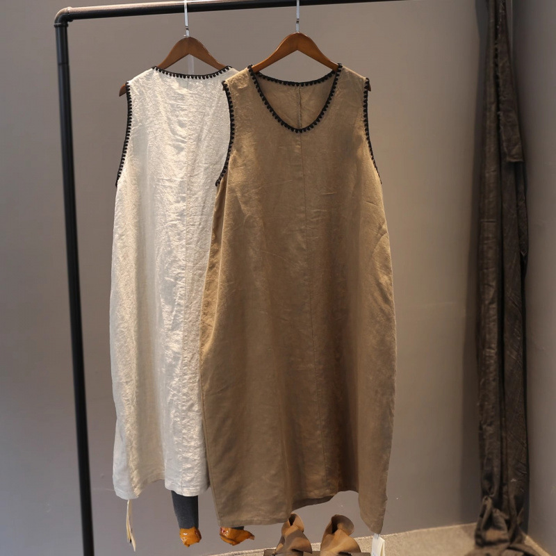 High-End Cotton and Linen Sleeveless Vest Dress for Women, New Summer Style, Slimming and Versatile, Mid-Length A-Line Skirt, Trendy High-End Cotton and Linen Sleeveless Vest Dress for Women, New Summer Style, Slimming and Versatile, Mid-Length A-Line Skirt, Trendy