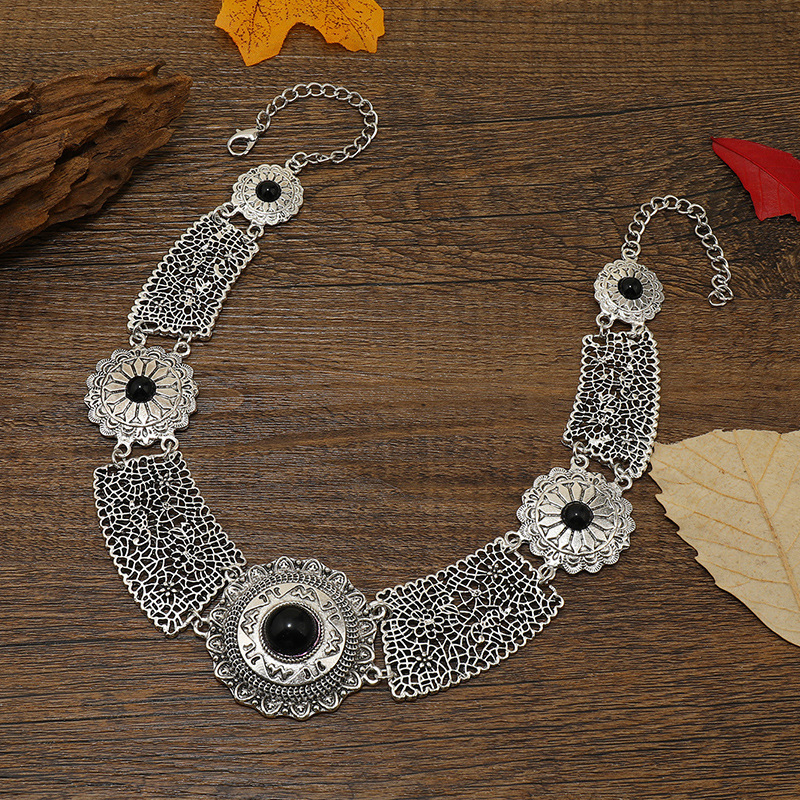 Flower Pattern Retro Ethnic Style Flower Alloy Plating Inlay Turquoise Women's Necklace
