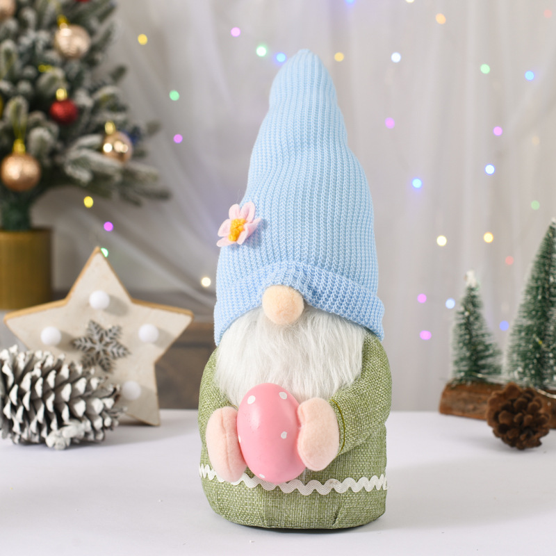 Pascua Rosa Orejas de conejo enano sin rostro muñeca vieja muñeca elfo huevo sosteniendo muñeca decoración suministros