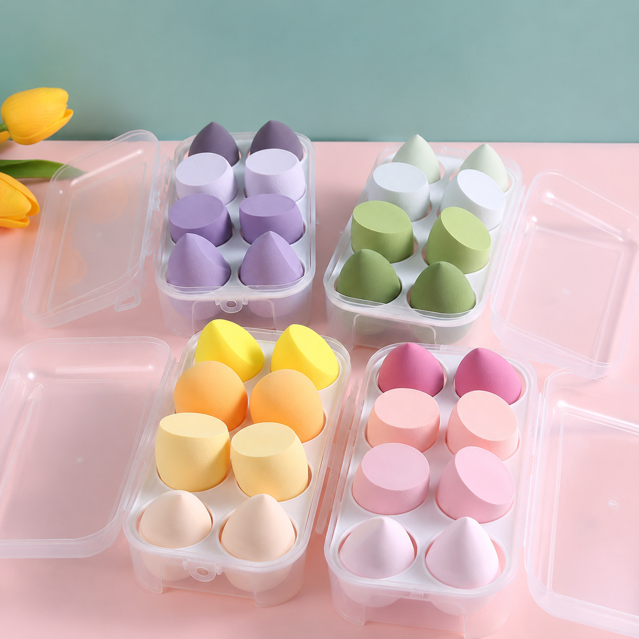 8-Piece Boxed Makeup Sponge Set, Dual-Use for Dry and Wet Application, Non-Powder-Absorbing, Soft Water-Drop Shaped Angled Makeup Sponge Wholesale
