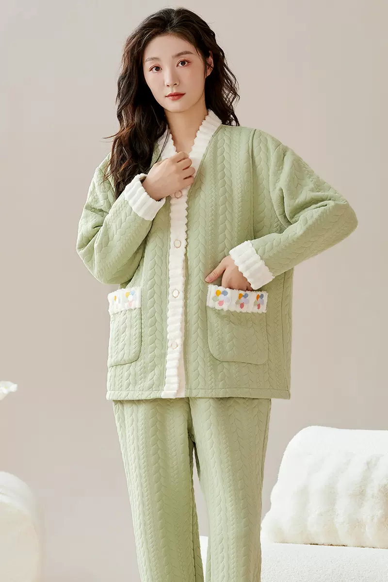 孕妇睡衣月子服秋冬季抗起球加厚夹层开衫长袖保暖产后哺乳衣套装