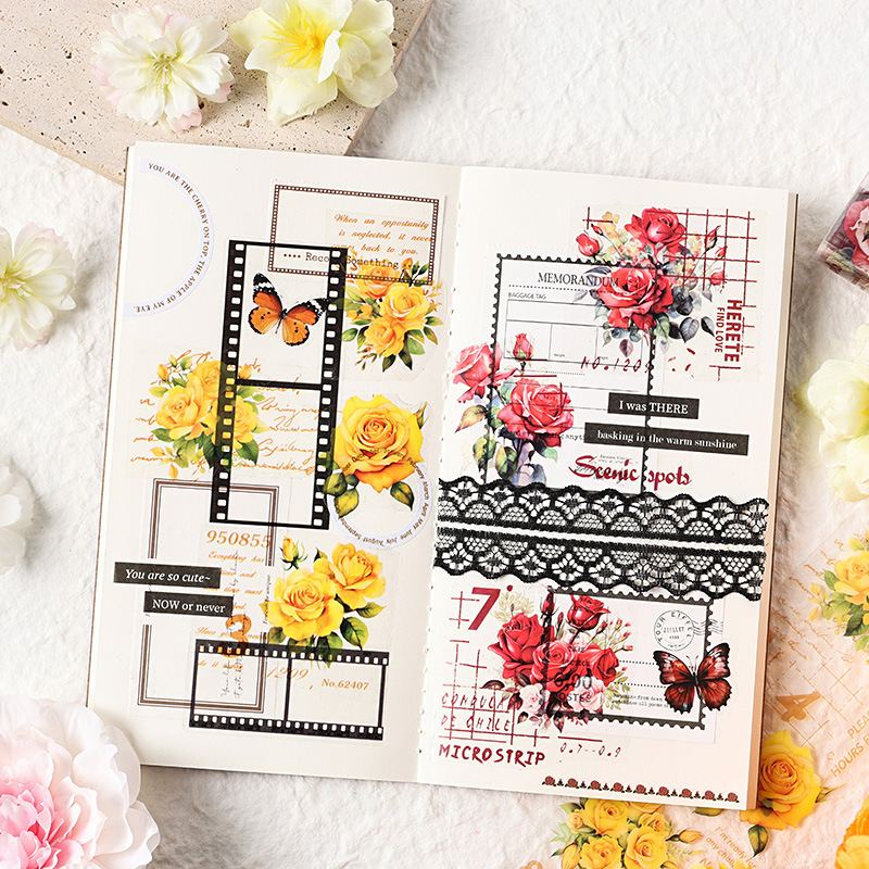 Florista de Chengnan transparente impermeable pet cinta adhesiva cubierta caja diy diario diario pegatinas de flores retro transfronterizas ramo pegatinas