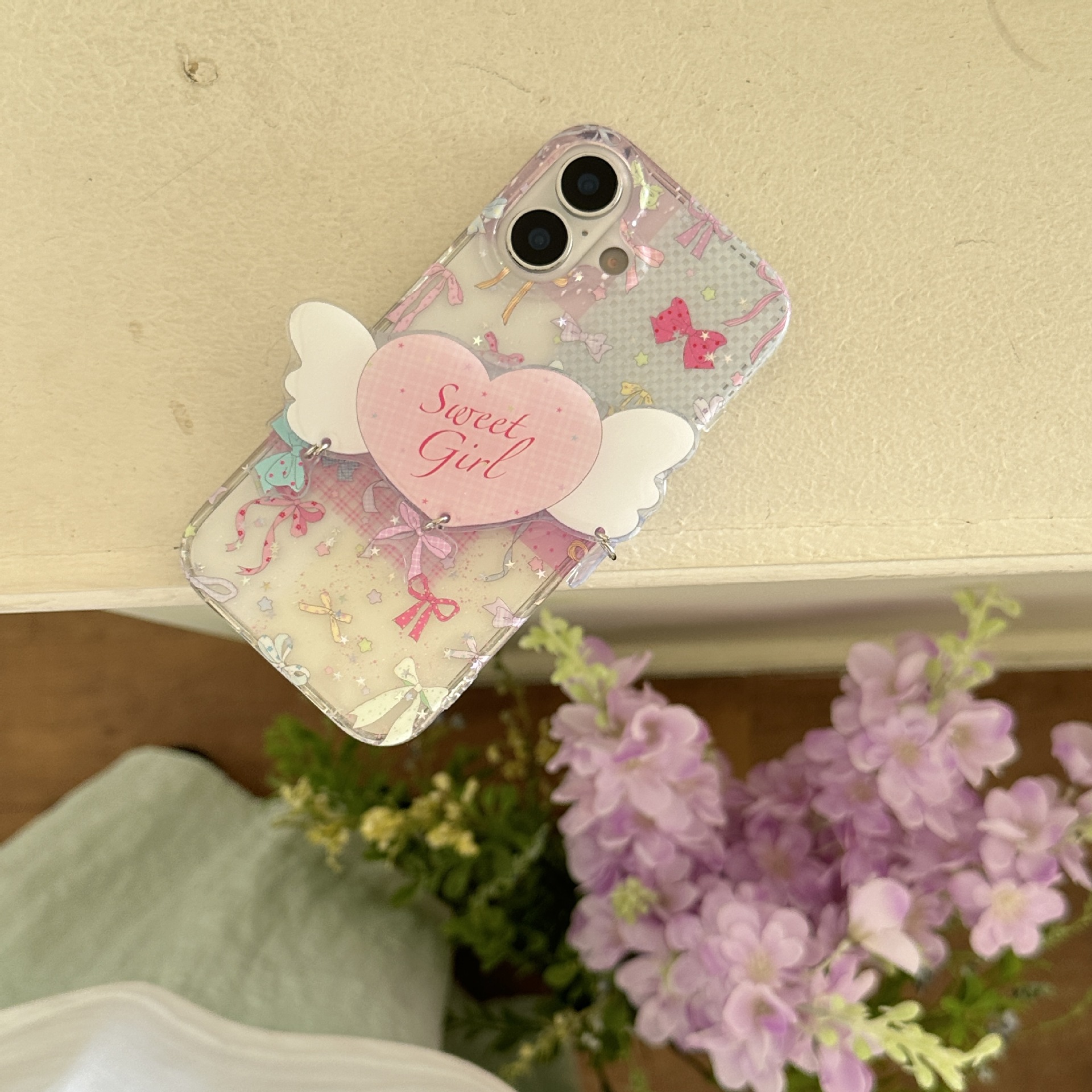 Soporte de amor con lazo para niña para iPhone 15/16 Apple 16Pro funda para teléfono móvil 15Pro femenino 14/13