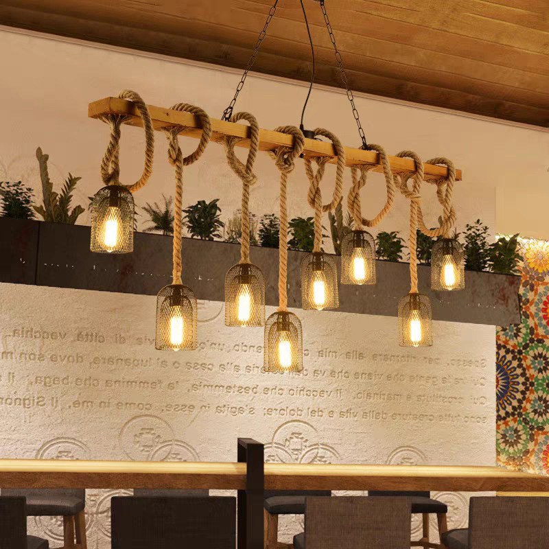 Estilo industrial retro americano, restaurante, cibercafé, araña, barra de bar personalizada, escaparate, candelabro largo de cuerda creativa