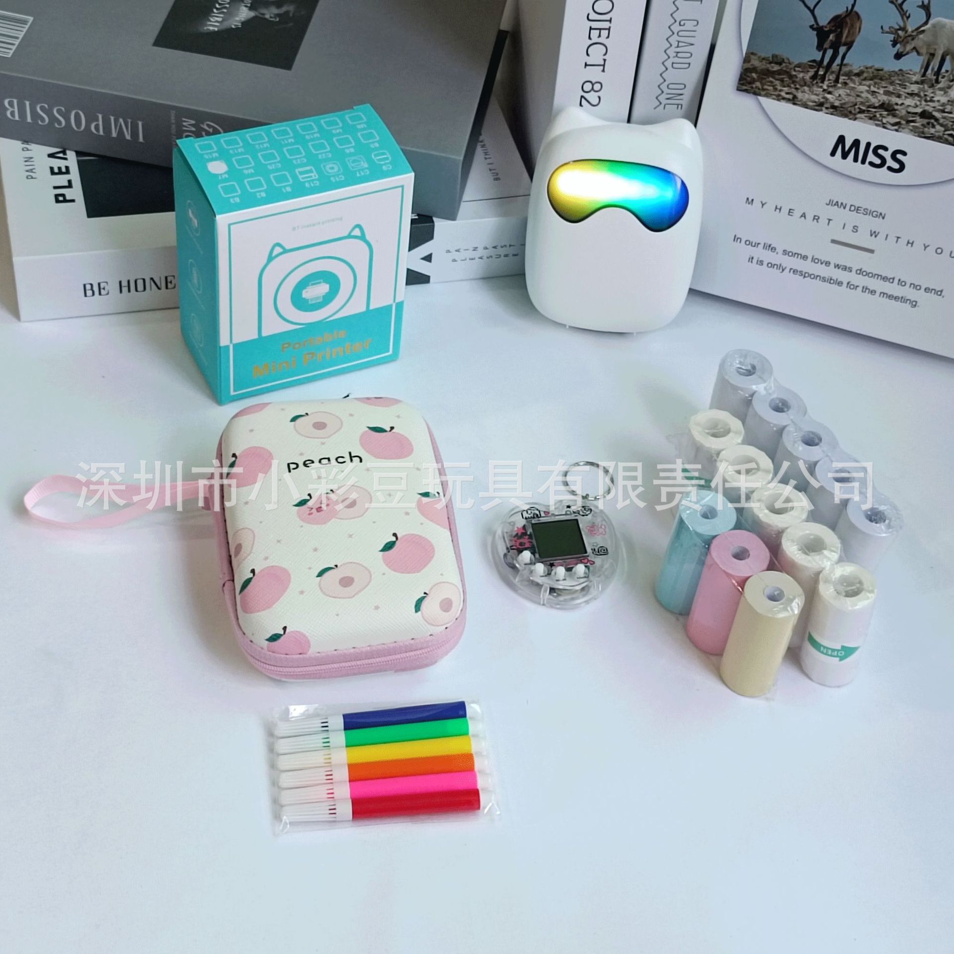 M7 흰색 + 감열지 5개 + 접착지 5개 + 색종이 3개 + 색펜 + 가방 + 전자 애완동물