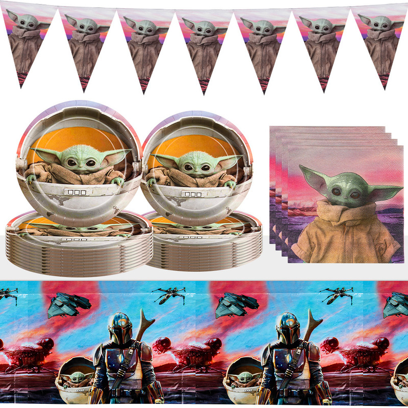 Spot Star Wars Baby Yoda Tableware Baby Baby Theme Party Tableware Disposable Supplies