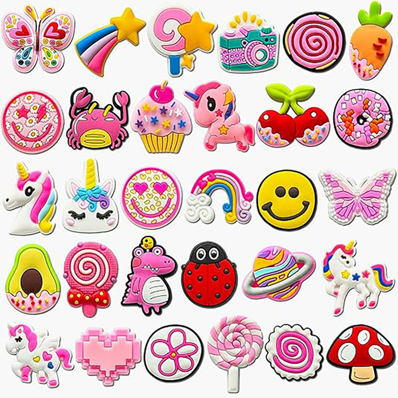 Cartoon Colorful Unicorn Series Clog Shoe Charms for Girls, Pink Ins Rainbow Unicorn Cute Shoe Decorations