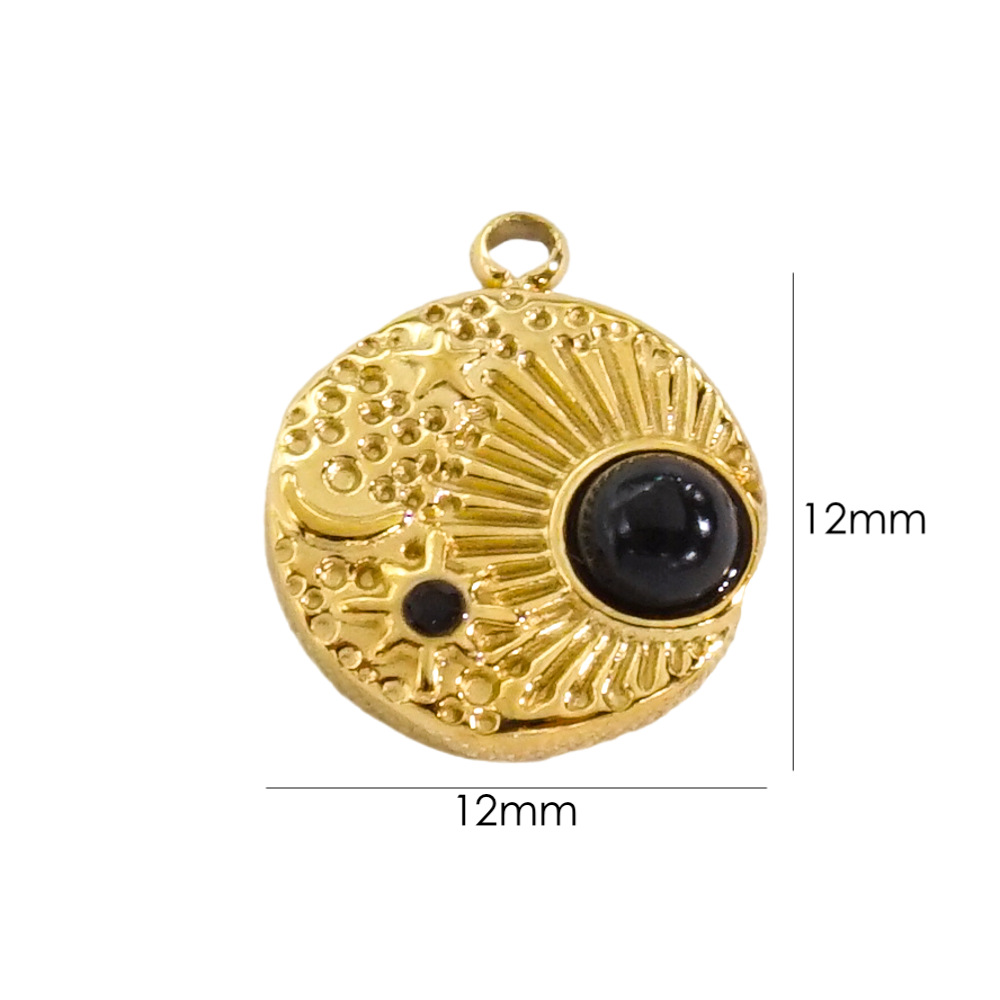 10 PCS/Package 304 Stainless Steel Natural Stone Zircon 14K Gold Plated Sun Star Beads display picture 8