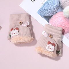 子供用の冬の保温とベルベットは北極のベルベットを厚くして外出して防寒防風保温半指にかわいい手袋をかぶせた