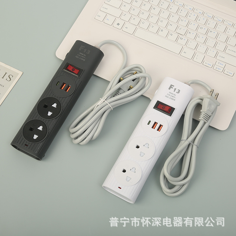 2USB + 1PD toma de corriente de comercio exterior multifuncional estándar estadounidense 110V tailandés con puerta de seguridad paquete de caja de color neutral