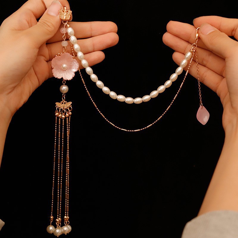 Chinese-Style Cheongsam with Pressed Lapel, New Chinese-Style Pressed Lapel, Ancient Style Pendant, Imitation Pearl Brooch, Tassel Pendant, Versatile Accessories