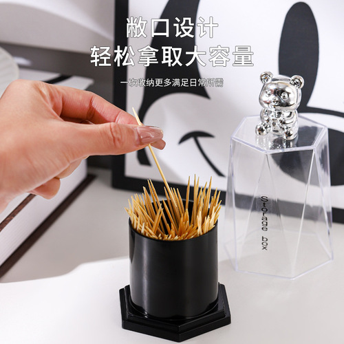 Light luxury, high-looking, cute little bear, creative toothpick tube, toothpick box storage cotton swab tube, cotton swab can, dental floss box, home use