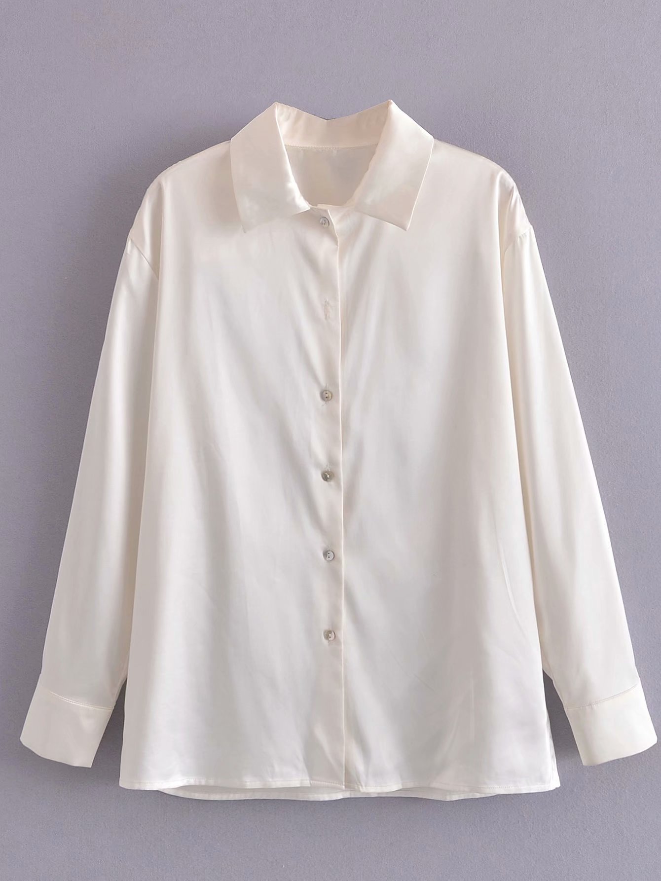 silk satin texture loose white shirt  NSAM47466