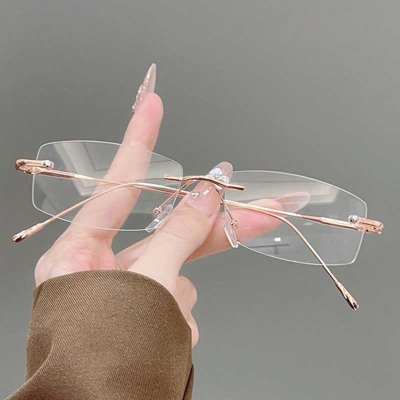 Gafas sin montura para mujer, gafas para miopía de alta sensibilidad, gafas para mujer, montura cuadrada Pure Desire, montura ultraligera sin montura con filtro de luz azul