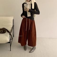 MZI STUDIO 秋冬简约风棉雾感灯芯绒宽松显瘦七分阔腿休闲裤19051