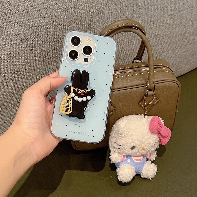 Suitable for Niche Simple Style Splash-Ink Shopping Bag Rabbit Stand Iphone15Promax Apple 14 Mobile Phone Case 15 Suitable for Niche Simple Style Splash-Ink Shopping Bag Rabbit Stand Iphone15Promax Apple 14 Mobile Phone Case 15