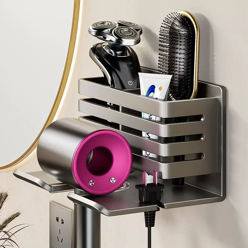 枪灰吹风机置物架卫生间浴室免打孔电吹风挂架壁挂式收纳吹风机架