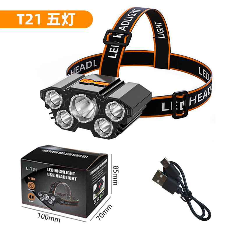 Hot sale 5LED luz de cabeza recargable lámpara de cabeza super brillante lámpara de iluminación portátil al aire libre luz de cabeza de pesca impermeable