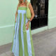 2025 New Spring and Summer Women's Shoulder Strap Striped Printed Fairy Long Elegant Large dress Women