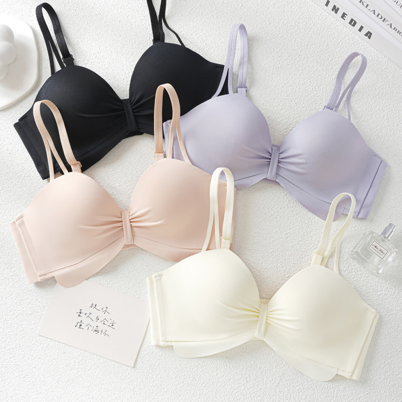 C23 piel suave, cerosa y suave, cómoda sin anillo de acero, pecho pequeño, recogido, ropa interior anti-caída, sujetador ajustable para mujer, mujer