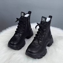 马丁靴女单靴2025秋冬新款小个子英伦加绒保暖棉靴厚底增高短靴子