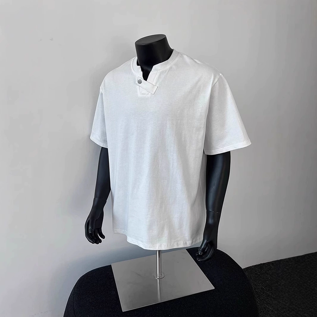 Американский тяжелый V-образный вырез пуговиц футболка с короткими рукавами мужской летний cleanfit американский продвинутый смысл