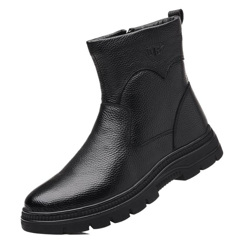 Invierno primera capa piel de vaca de los hombres zapatos de algodón de cuero de lana al aire libre forrado de lana caliente zapatos de cuero de caña alta botas de nieve zapatos de los hombres