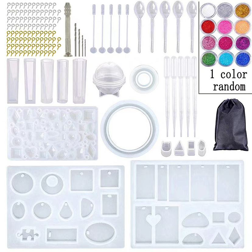 83 piezas DIY cristal epoxi herramienta traje pulsera colgante joyería molde combinación con taladro 12 lentejuelas de color