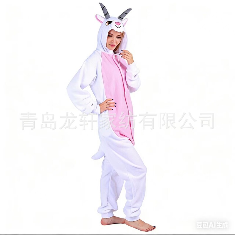Factory Direct Sales Amazon Autumn and Winter Cartoon Couple Style One-Piece Pajamas Fleece Goat Animal Performance Home Wear Factory Direct Sales Amazon Autumn and Winter Cartoon Couple Style One-Piece Pajamas Fleece Goat Animal Performance Home Wear