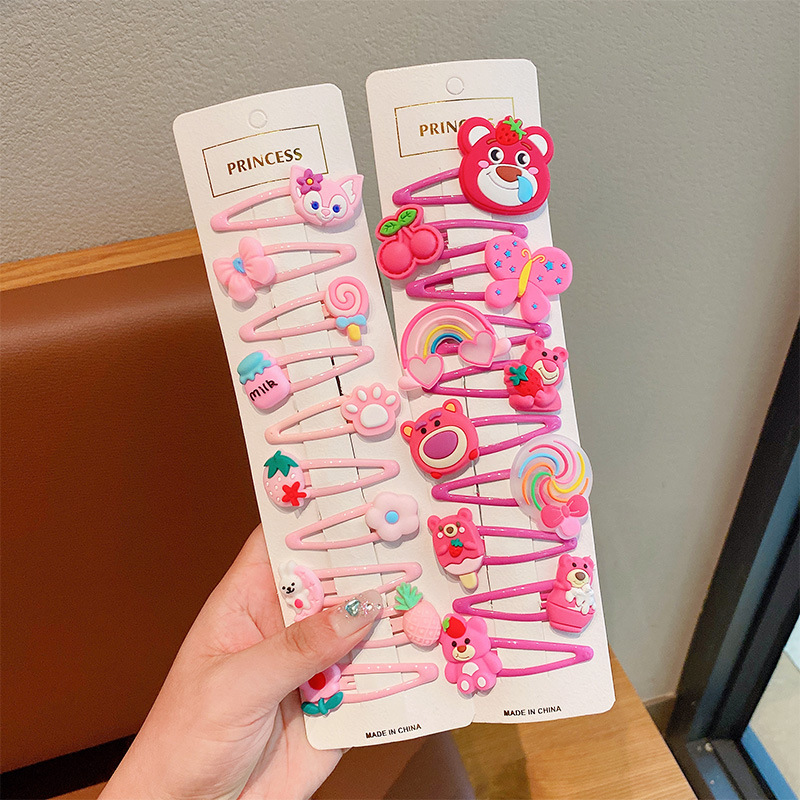 Clip de cabello auténtico para niños, clip de cabello rotos para chicas, clip de cabello no dañado, tarjeta de cabello de fresa, cartón de dibujos animados, clip de cabello lateral para bebés.