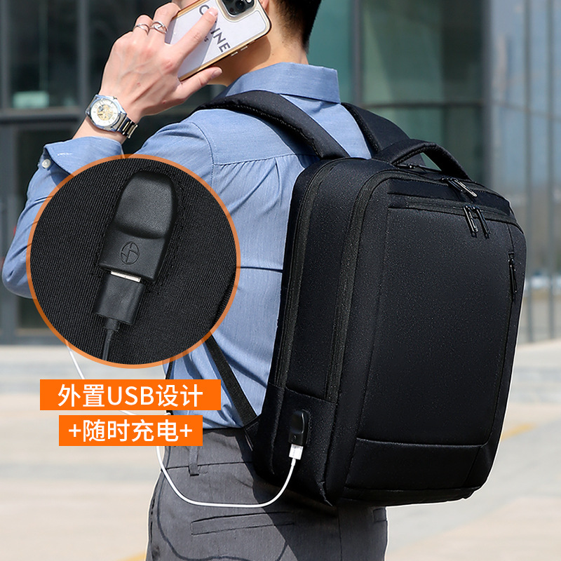 High-quality waterproof leather laptop bag with USB charging for business travel and commuting.
