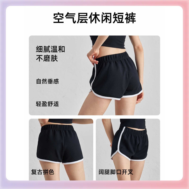 ✅ Tongji American Retro Splicing Sports Shorts Black Yoga Shorts Summer Running Fitness Shorts Summer Women