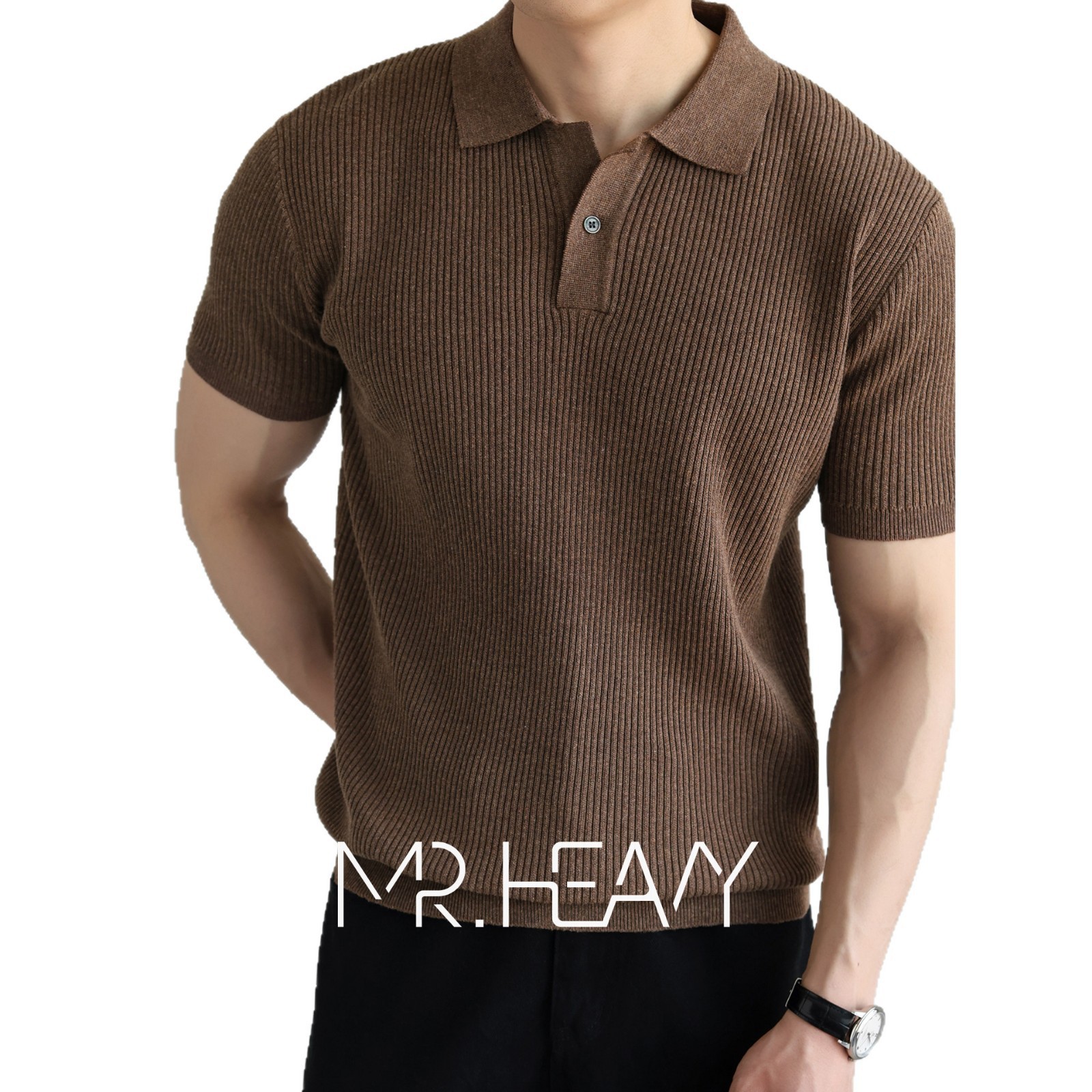 Polo camiseta de punto camiseta de manga corta camiseta de hombre cuello en V Paul rayas viejas líneas de negocios de verano fábrica transfronteriza mayorista