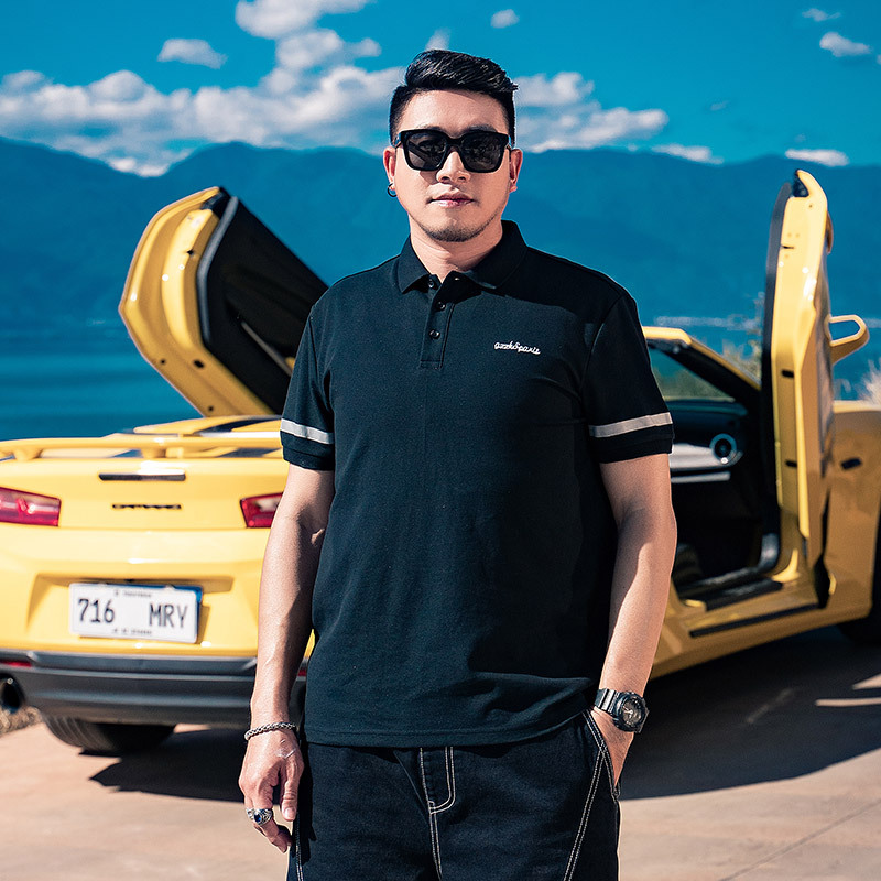 Marca de moda más tamaño de los hombres más el tamaño Polo de los hombres suelta casual bordado solapa manga corta Polo camisa