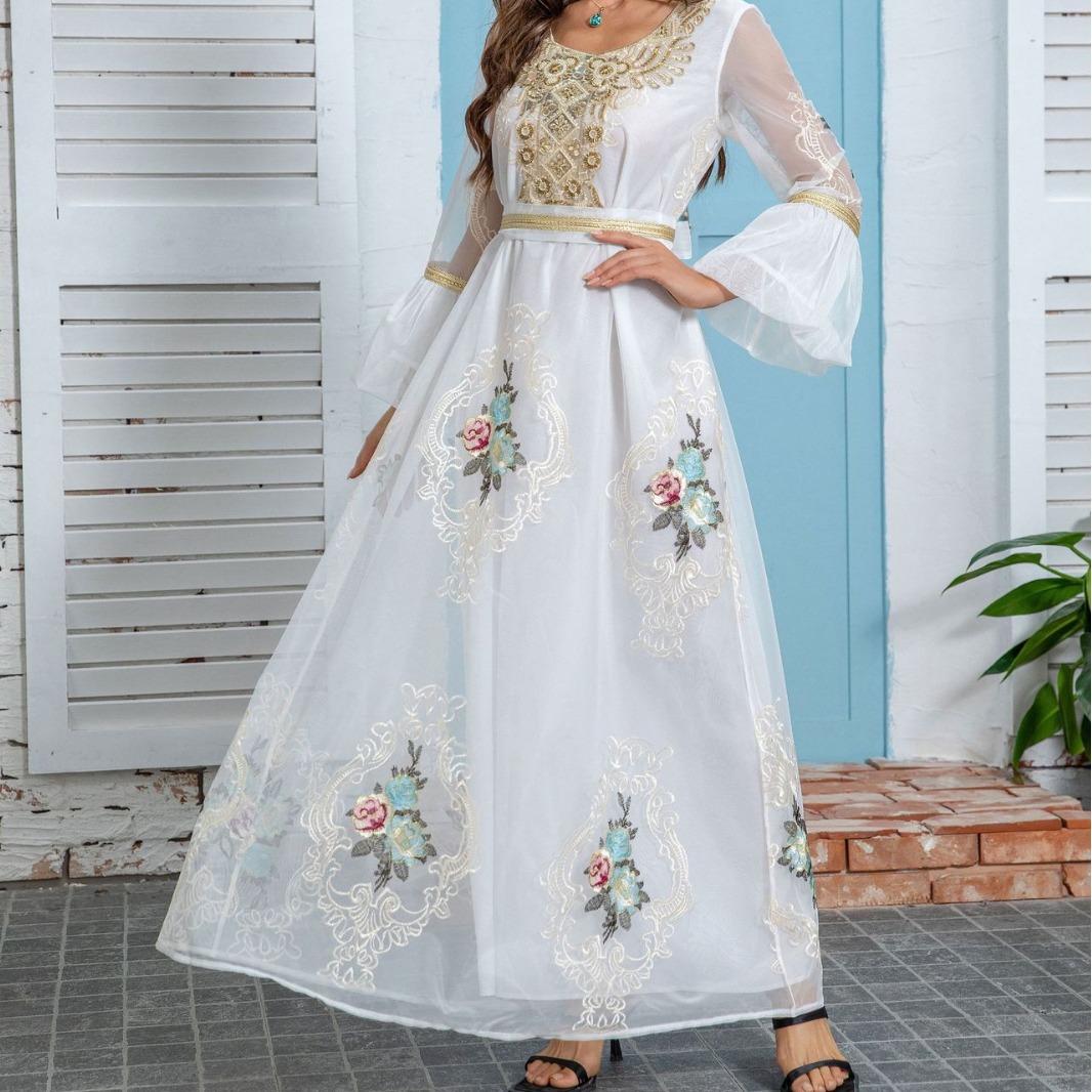 ZD020 Middle Eastern New Ethnic Style Women's Muslim Robe Dubai Evening Applique Embroidered Dress_ecoleips.com