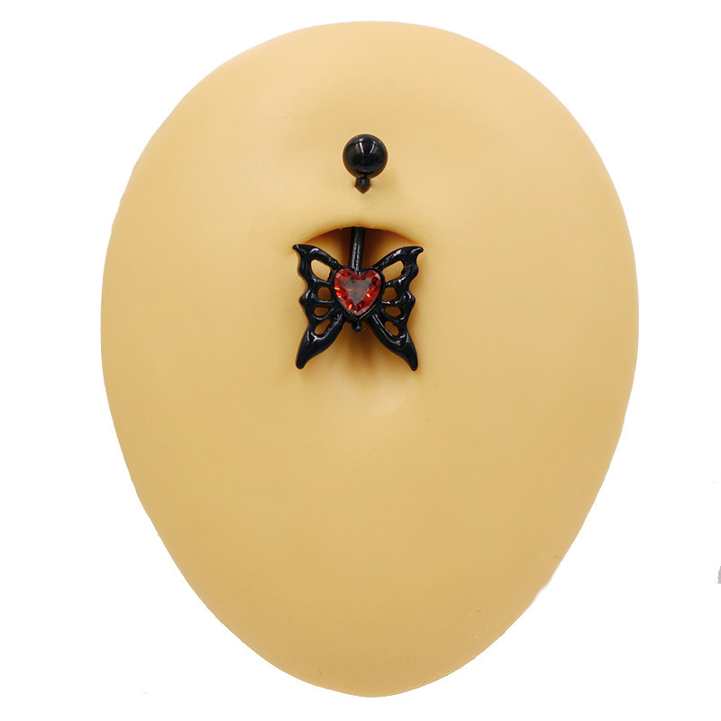 Piercing nombril papillon et cœur en zircon style devil noir_voghion.com