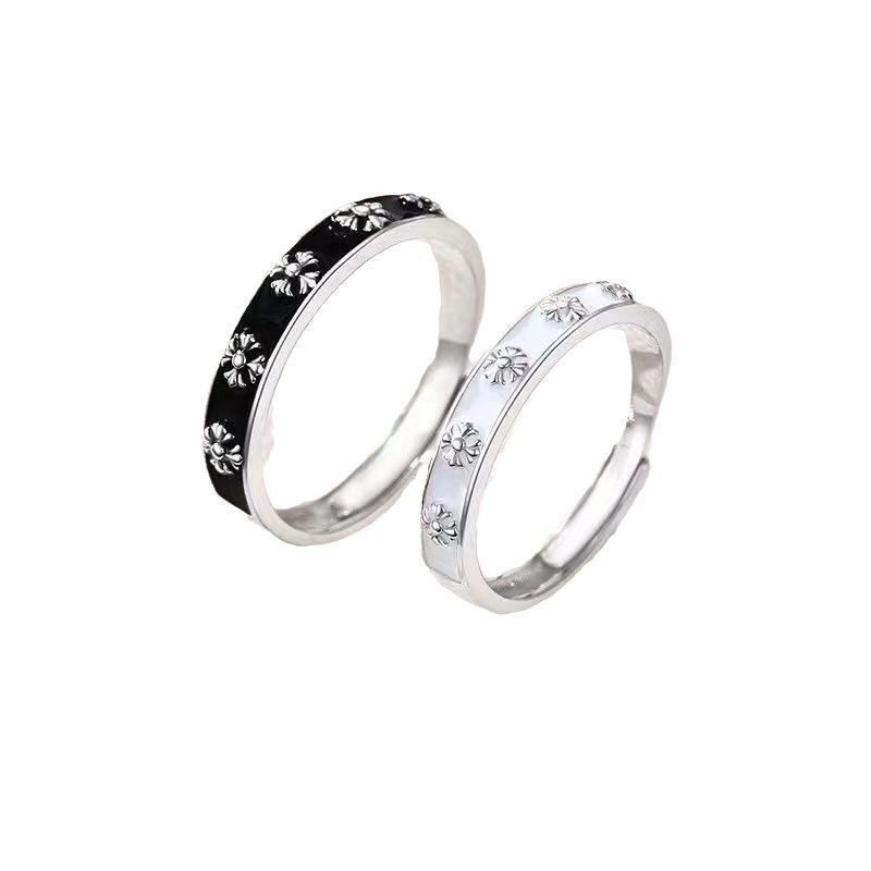 新款鸢尾花珐琅滴胶情侣戒指ins小众轻奢高级设计异地恋男女款开