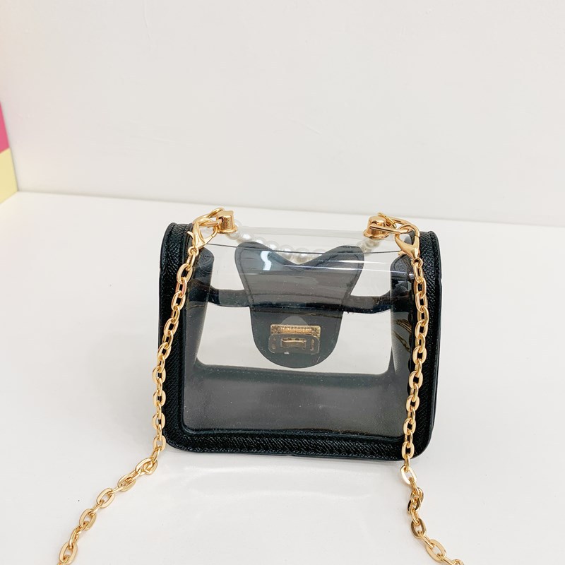 Bolso de hombro de moda para niña pequeña, bolso de gelatina para niños transparente de estilo occidental, nuevo bolso de bebé con cadena de perlas