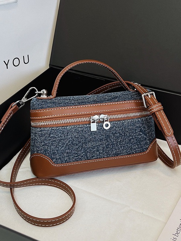 Jean color combinado bolso de mano pequeño bolso cuadrado mujer 2025 nuevo estilo transfronterizo retro moda ocio mochila de hombro