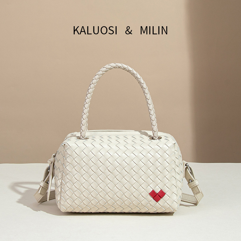 2025 New B Handmade Woven Bag Boston Crossbody Pillow Bag Handbag Miu High-end Sense Handbag