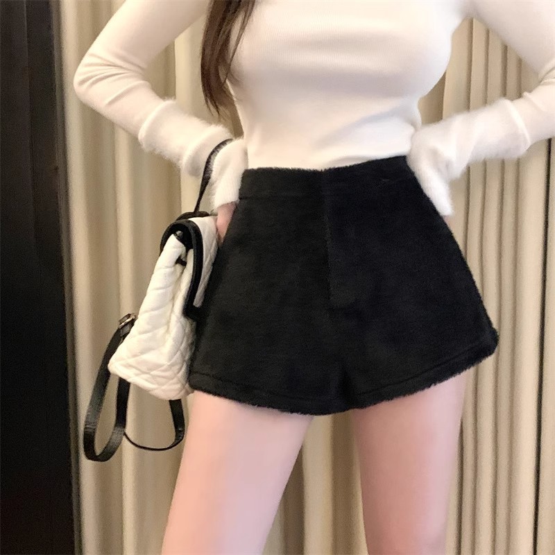 (2개) 흰색 높은 허리 A 자형 캐주얼 반바지 여성 가을 겨울 새로운 한국 스타일 캐주얼 단순 캐주얼 다목적 와이드 레그 바지