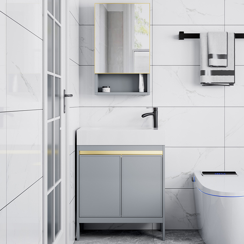 Ultra-estrecho tipo de piso espacio de aleación de aluminio baño gabinete combinación pequeño apartamento lavado de manos lavabo de baño lavabo piscina