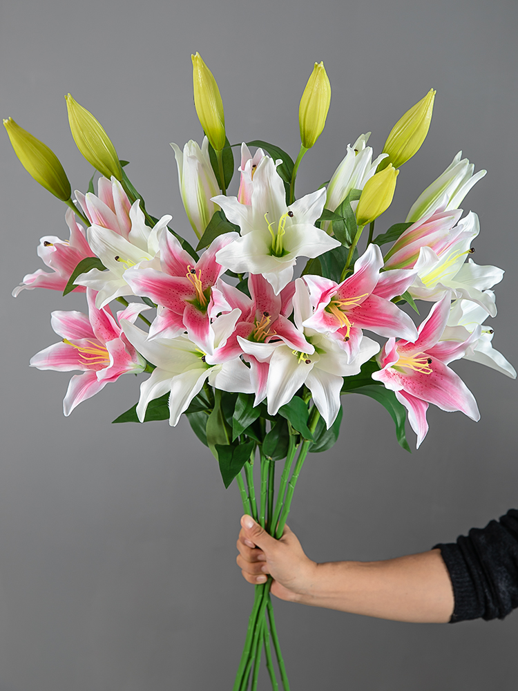 百合花花餐桌客厅装饰塑料假花摆设绢布花束摆件花瓶插花
