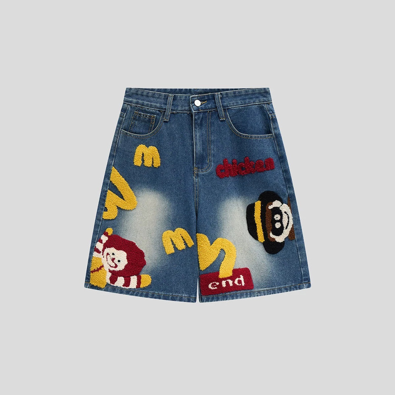 American-Style Towel Embroidery Cartoon Jeans for Men and Women, 2025 Summer New Loose Bf American Street Fashion Brand Wide-Leg Pants American-Style Towel Embroidery Cartoon Jeans for Men and Women, 2025 Summer New Loose Bf American Street Fashion Brand Wide-Leg Pants