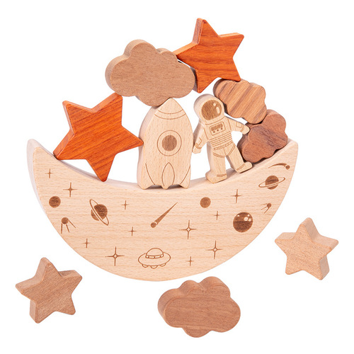 INS baby wooden original color moon balance building blocks swing Jenga game astronaut stack tower stack toys