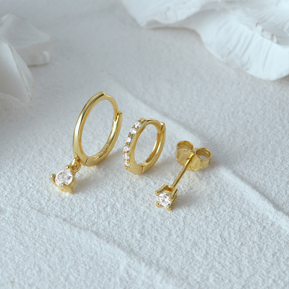 4g Weight Zircon Inlay Material Earrings Classification 3 Pieces Set Quantity Daily Occasion 925 Sterling Silver Material Geometric Pattern Women's Gender Plating, Inlay Design Simple Style Style 3 Pieces Set 925 Sterling Silver Zircon Geometric Earrings 13