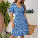 European and American Cross-border Women's Vacal Dress Summer Flower Short-sleeved Wrap Dress V-neck A- line Mid-length dress